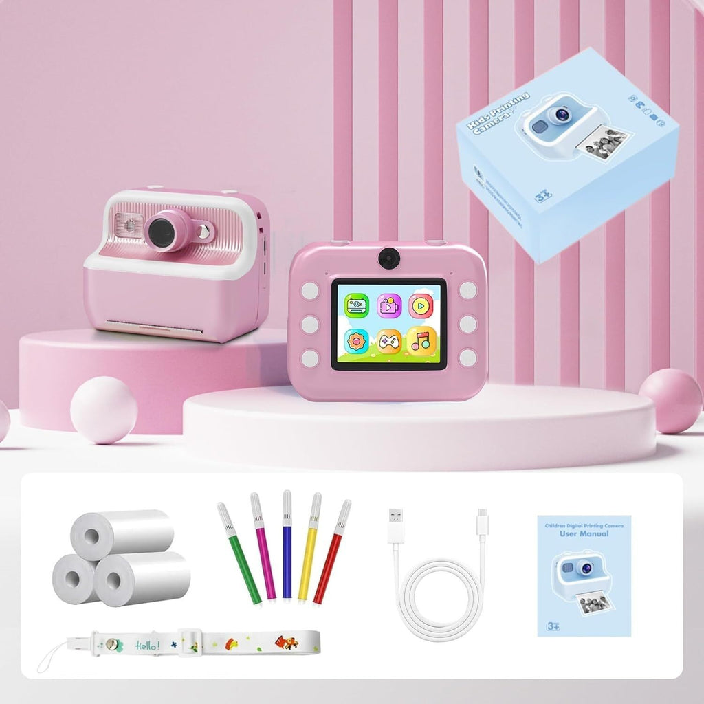 Kids Instant Print Camera 1080P with 3 Rolls of Paper
