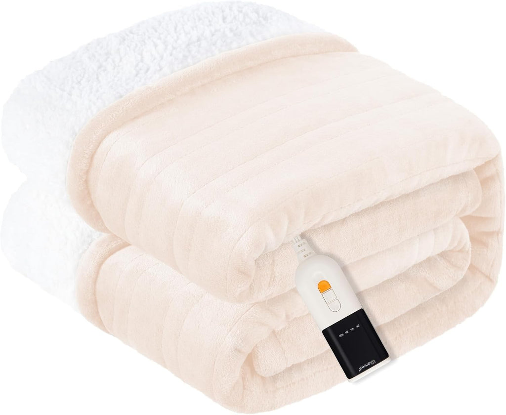 King Size Flannel Sherpa Electric Heated Blanket with Auto-Off