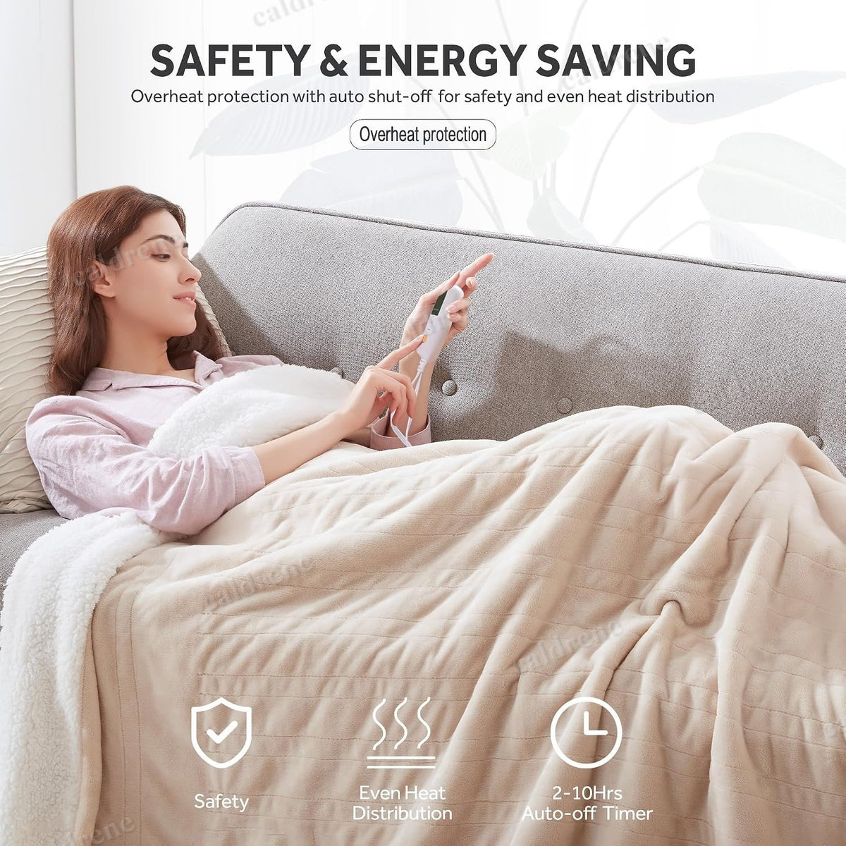 King Size Flannel Sherpa Electric Heated Blanket with Auto-Off – view 3