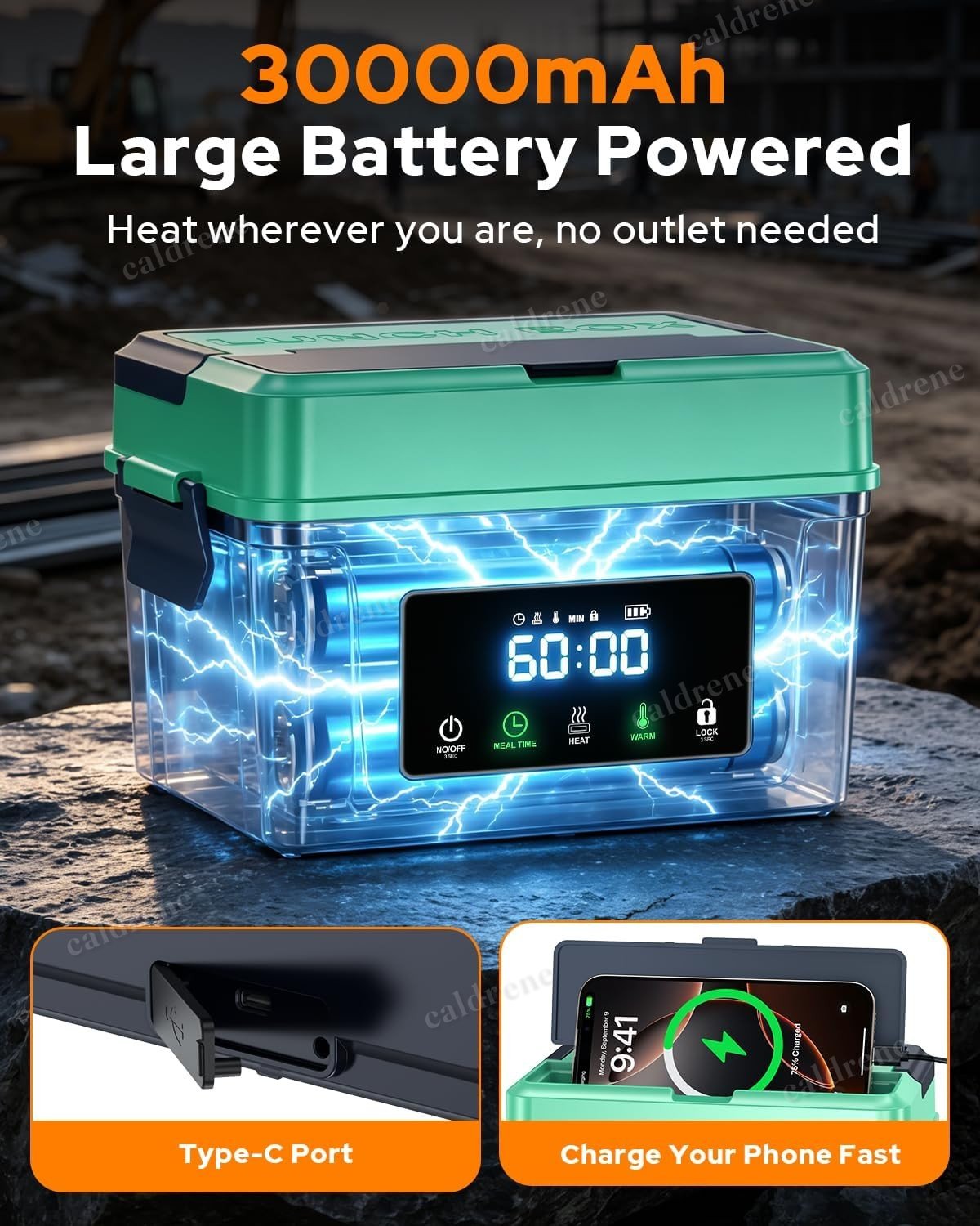 Large Cordless Rechargeable Heated Electric Lunch Box – view 4