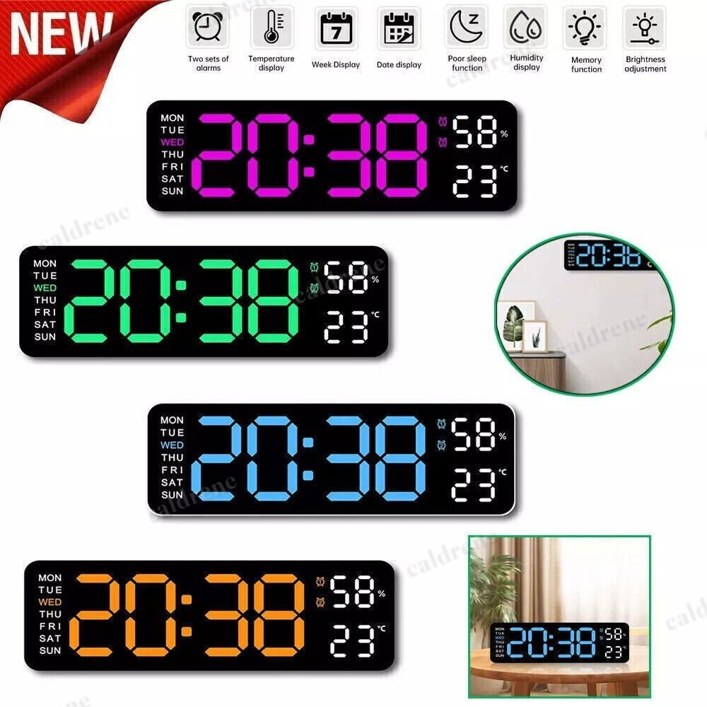 Large LED Digital Wall and Desk Clock with Calendar – view 2