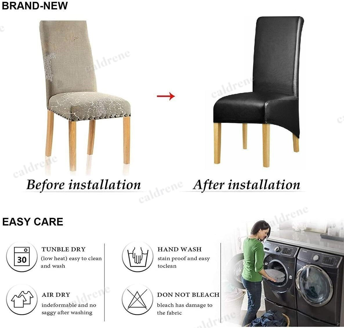 Large Waterproof PU Leather Dining Chair Covers – Slipcover Protector – view 6