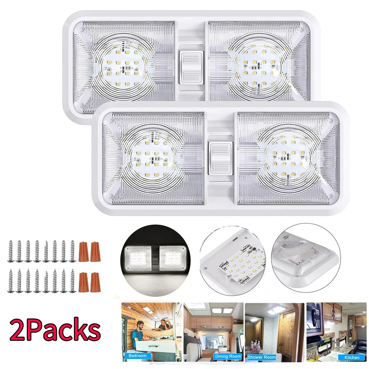 LED RV Ceiling Dome Light with Switch for Camper Trailer Boat