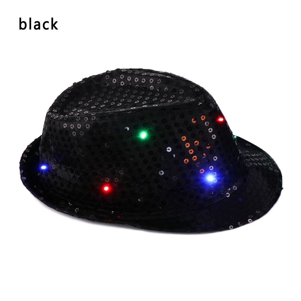 Light Up Sequin Fedora Hat for Parties and Events – black