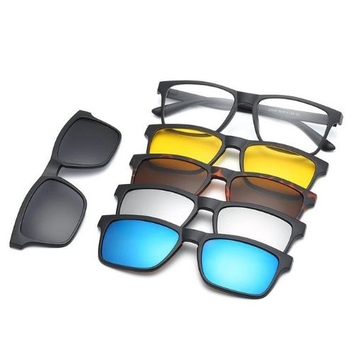 Magnetic Clip-On Sunglasses with Five Lenses