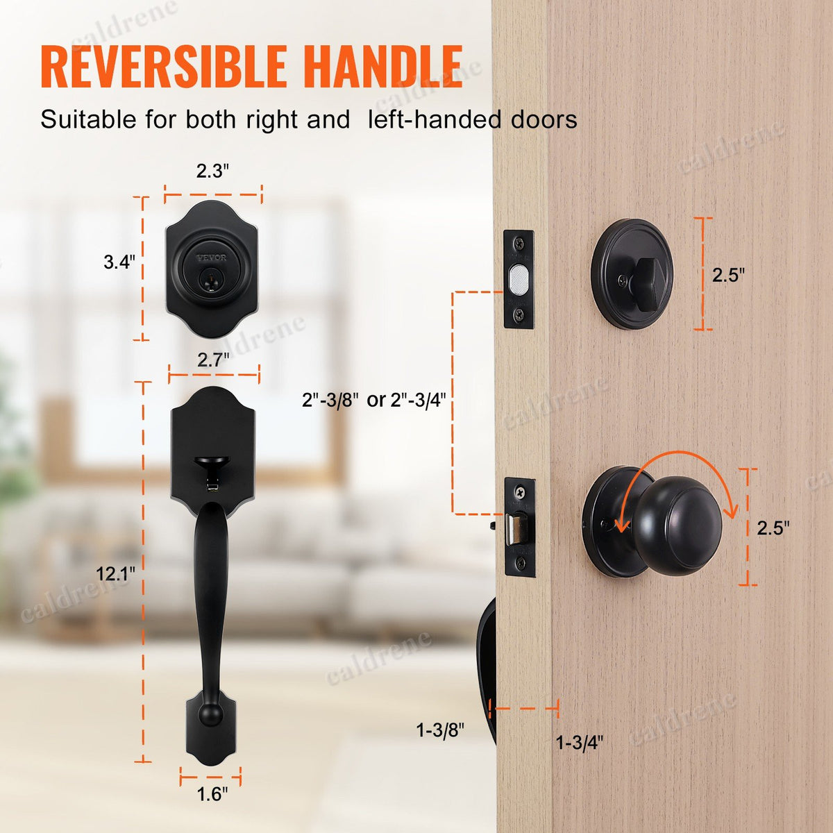 Matte Black Front Door Handle and Deadbolt Lock Set – view 6