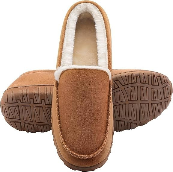 Men's Memory Foam Moccasin Slippers, Plush Lined