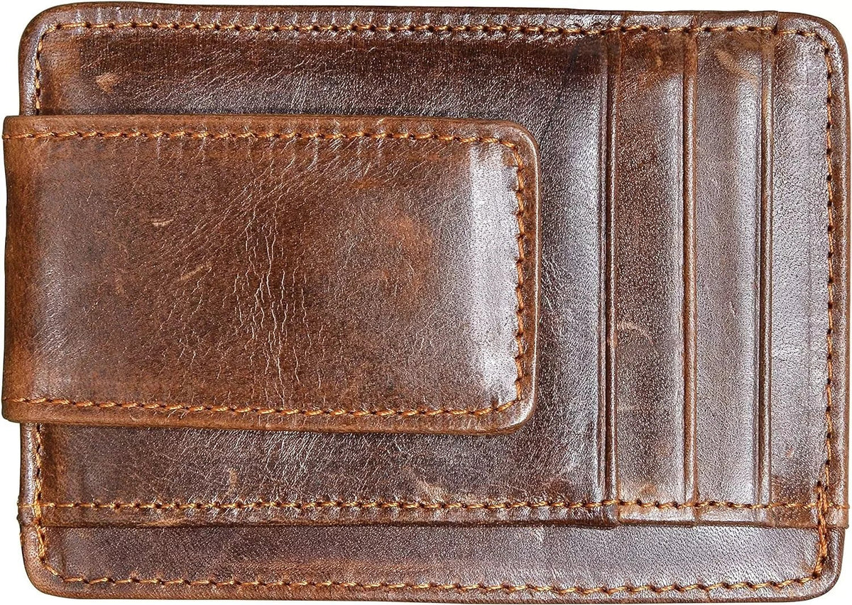 Men's Slim Leather Front Pocket Wallet with Money Clip, RFID Blocking