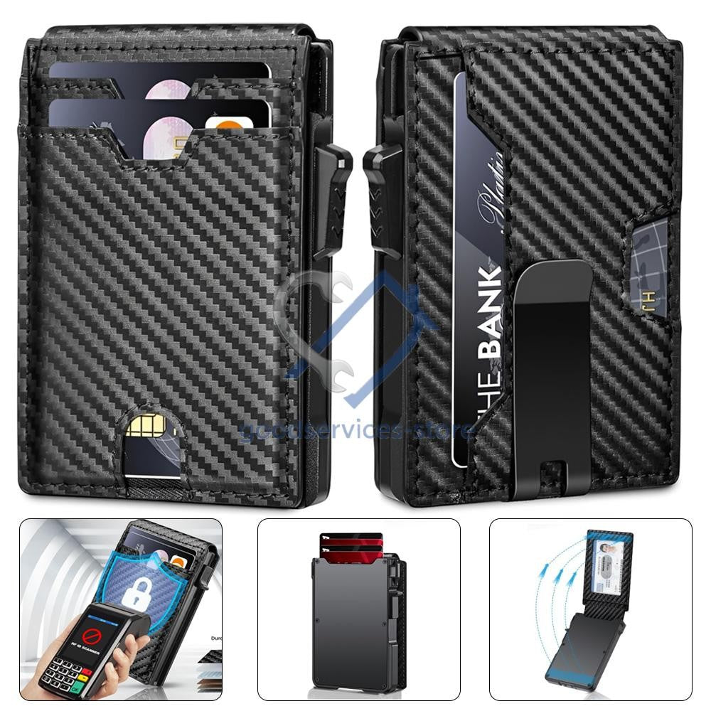 Men's Slim Pop-Up Carbon Fiber Wallet with RFID Blocking and Money Clip