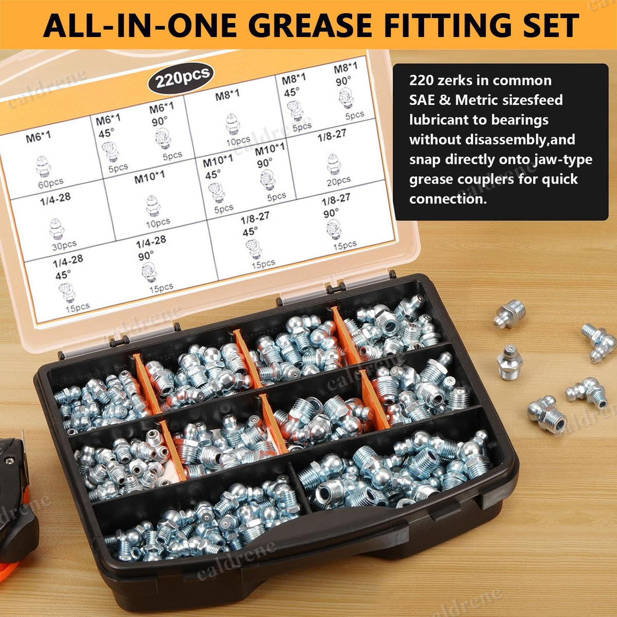 Metric and SAE Hydraulic Grease Zerk Fittings Assortment, 220 Pack – view 9