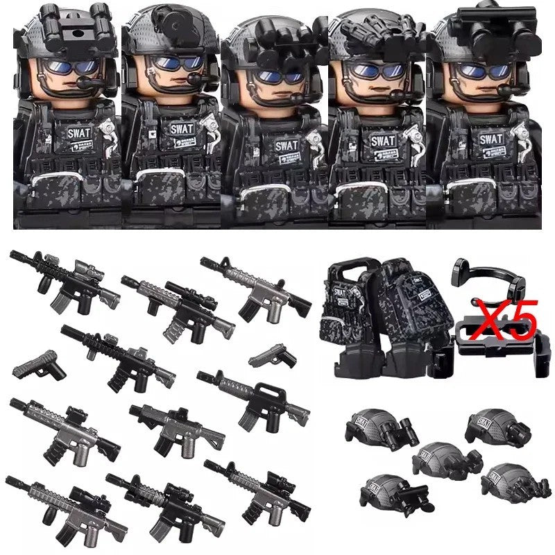 Military Special Operations Army Building Blocks Figures Vehicle Set Kit – SWAT-5PCS FIGURES