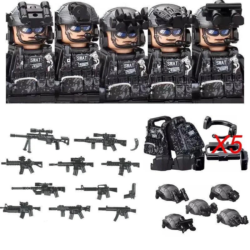 Military Special Operations Army Building Blocks Figures Vehicle Set Kit – SWAT-5PCS FIGURE
