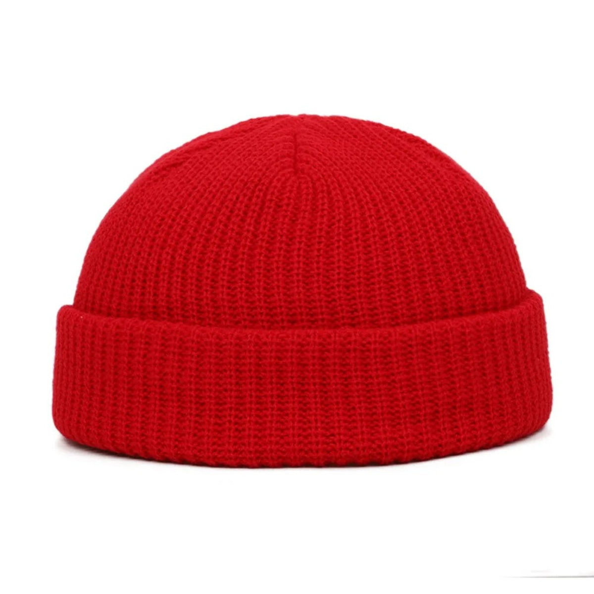 Mini Fisherman Beanie for Men and Women - Soft Knitted Docker Cap – Red