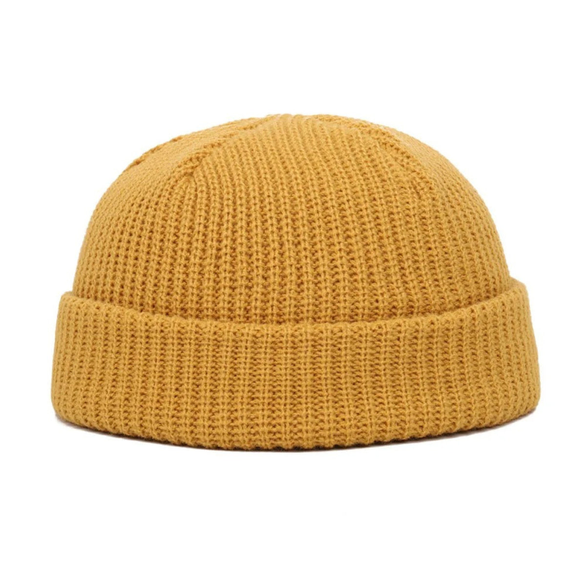 Mini Fisherman Beanie for Men and Women - Soft Knitted Docker Cap – Dark Yellow