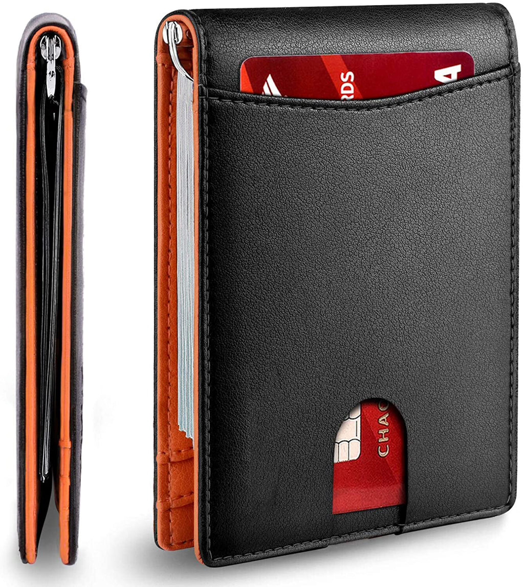 Minimalist Slim RFID Blocking Wallet with Money Clip for Men