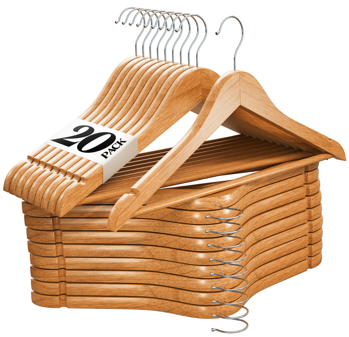 Natural Solid Wood Clothes Hangers, 20 Pack