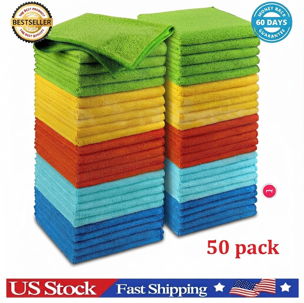 No-Scratch Microfiber Car Detailing Cleaning Cloths, 50 Pack