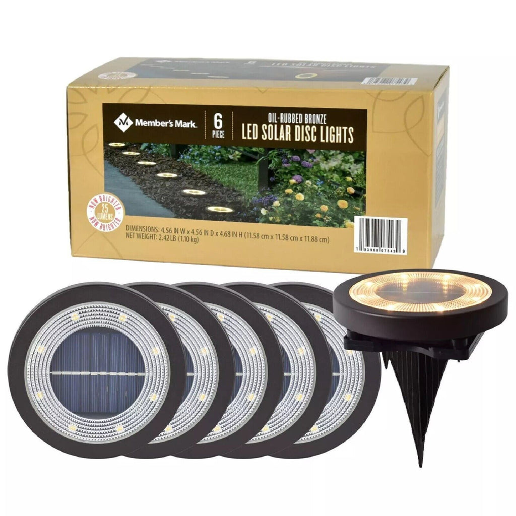 Oil Rubbed Bronze Solar LED Pathway Disc Lights, 6 Piece