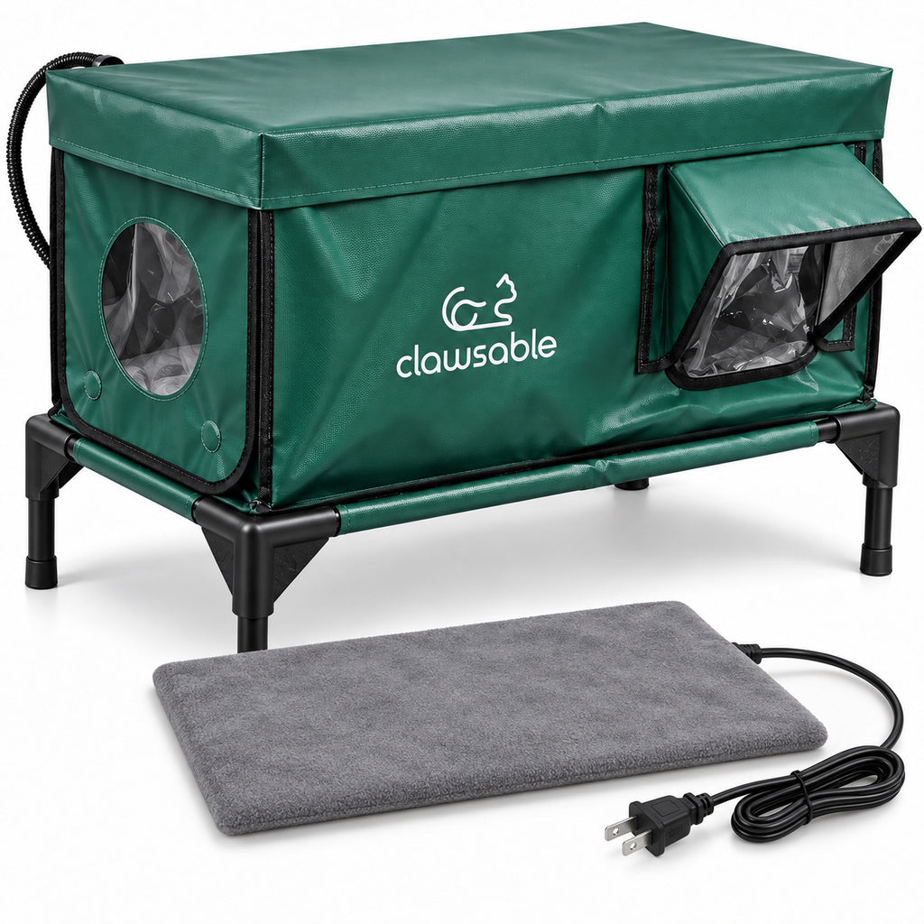 Outdoor Heated Cat House, Elevated, with Heating Pad, 24.5 Inch