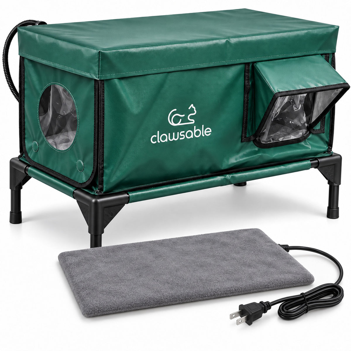 Outdoor Heated Cat House, Elevated, with Heating Pad, 24.5 Inch