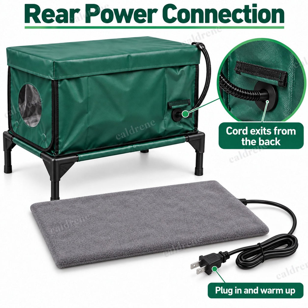 Outdoor Heated Cat House, Elevated, with Heating Pad, 24.5 Inch – view 2