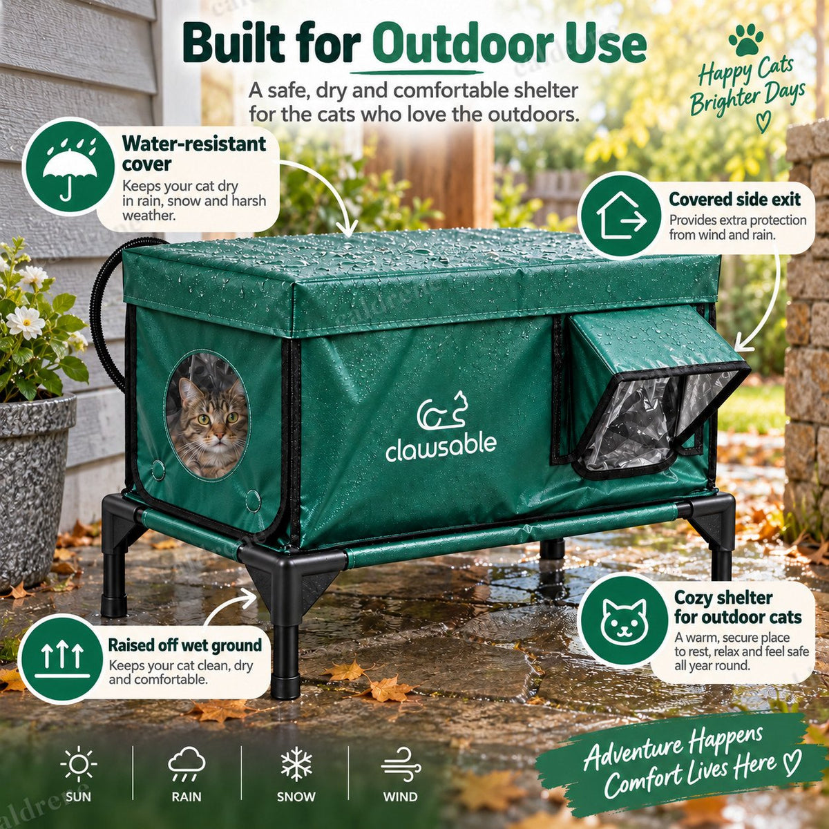 Outdoor Heated Cat House, Elevated, with Heating Pad, 24.5 Inch – view 3
