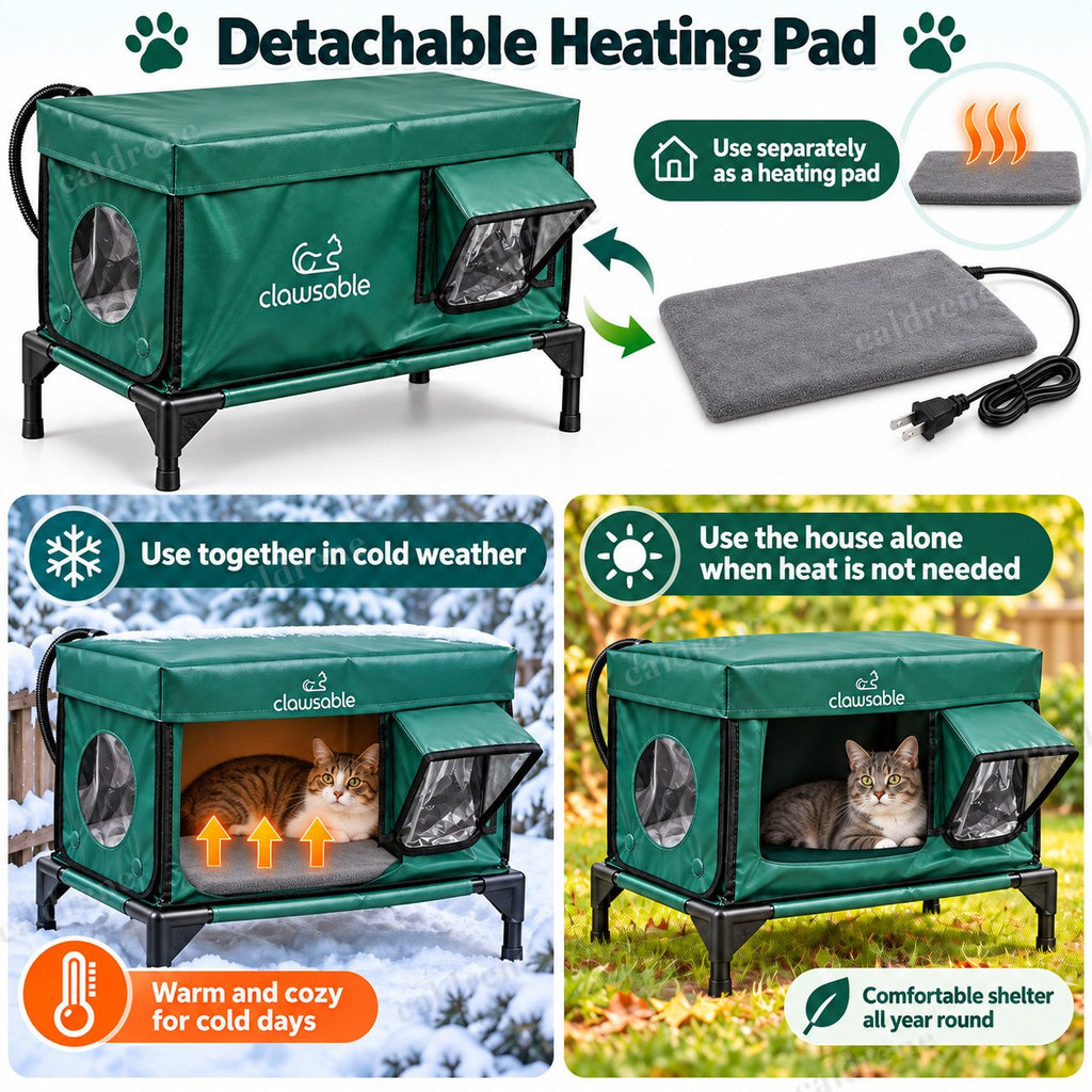 Outdoor Heated Cat House, Elevated, with Heating Pad, 24.5 Inch – view 5