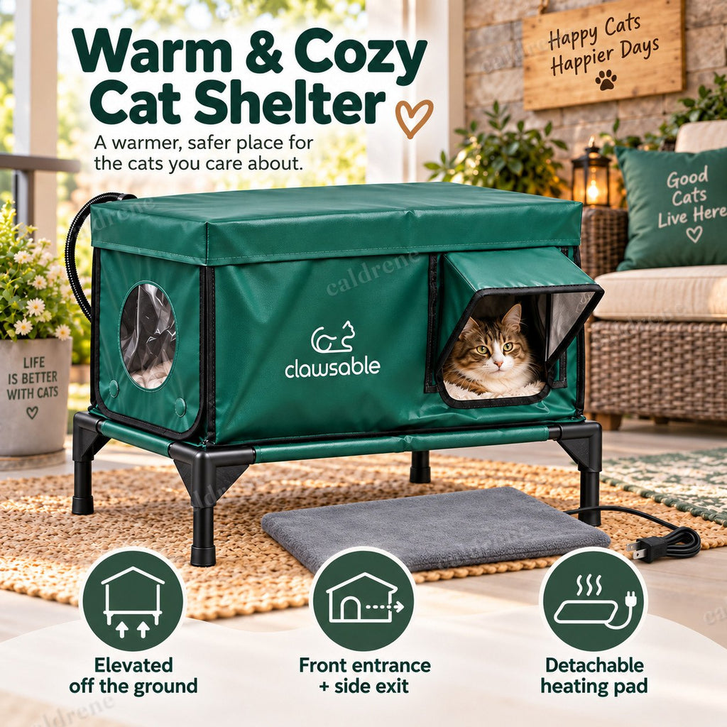 Outdoor Heated Cat House, Elevated, with Heating Pad, 24.5 Inch – view 7
