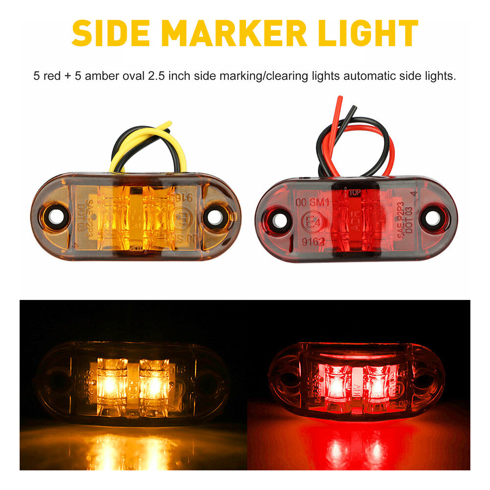Oval LED Side Marker Clearance Lights, Red and Amber, 10 Pack