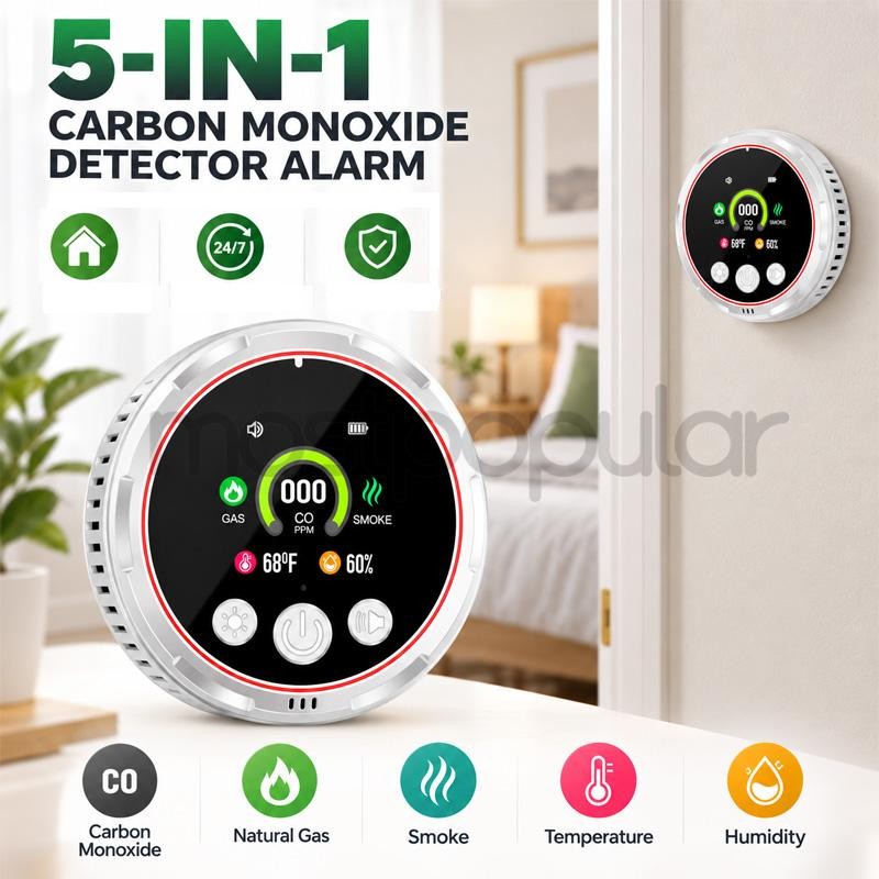 Plug In 5 in 1 Carbon Monoxide, Smoke and Natural Gas Detector