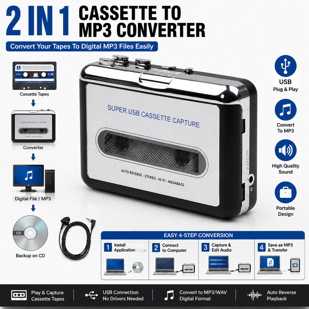 Portable Cassette to MP3 Converter Player