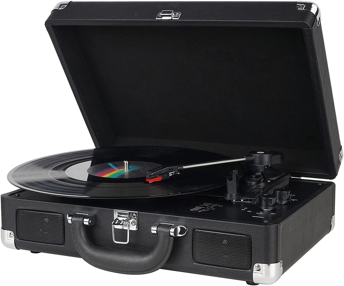 Portable Suitcase Vinyl Record Player Bluetooth 3-Speed