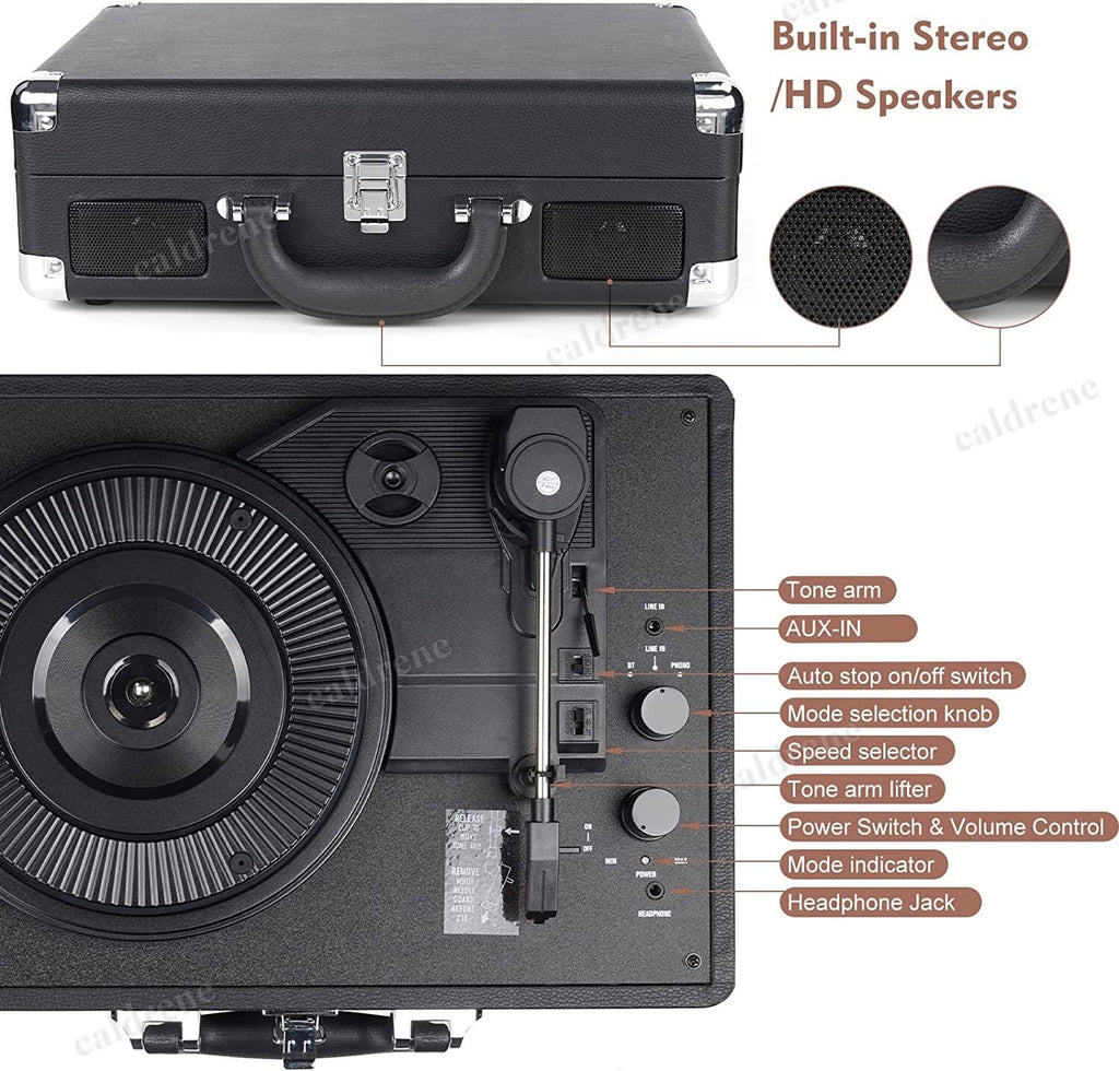 Portable Suitcase Vinyl Record Player Bluetooth 3-Speed – view 4
