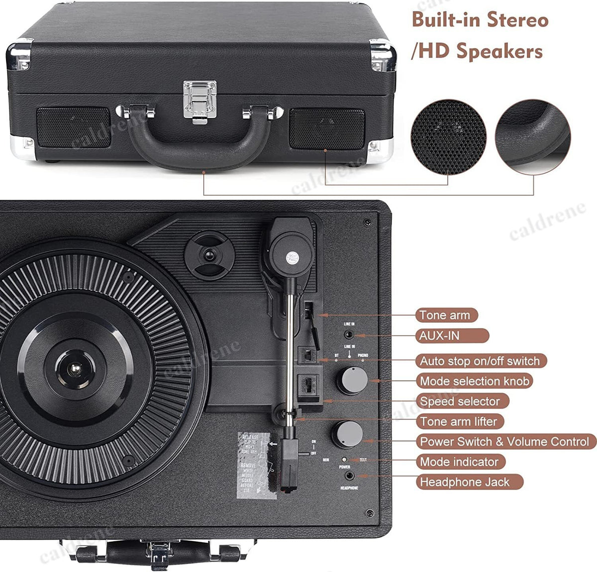 Portable Suitcase Vinyl Record Player Bluetooth 3-Speed – view 4