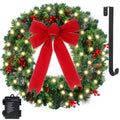 Pre-Lit Christmas Wreath 24 in, Battery Operated with Timer