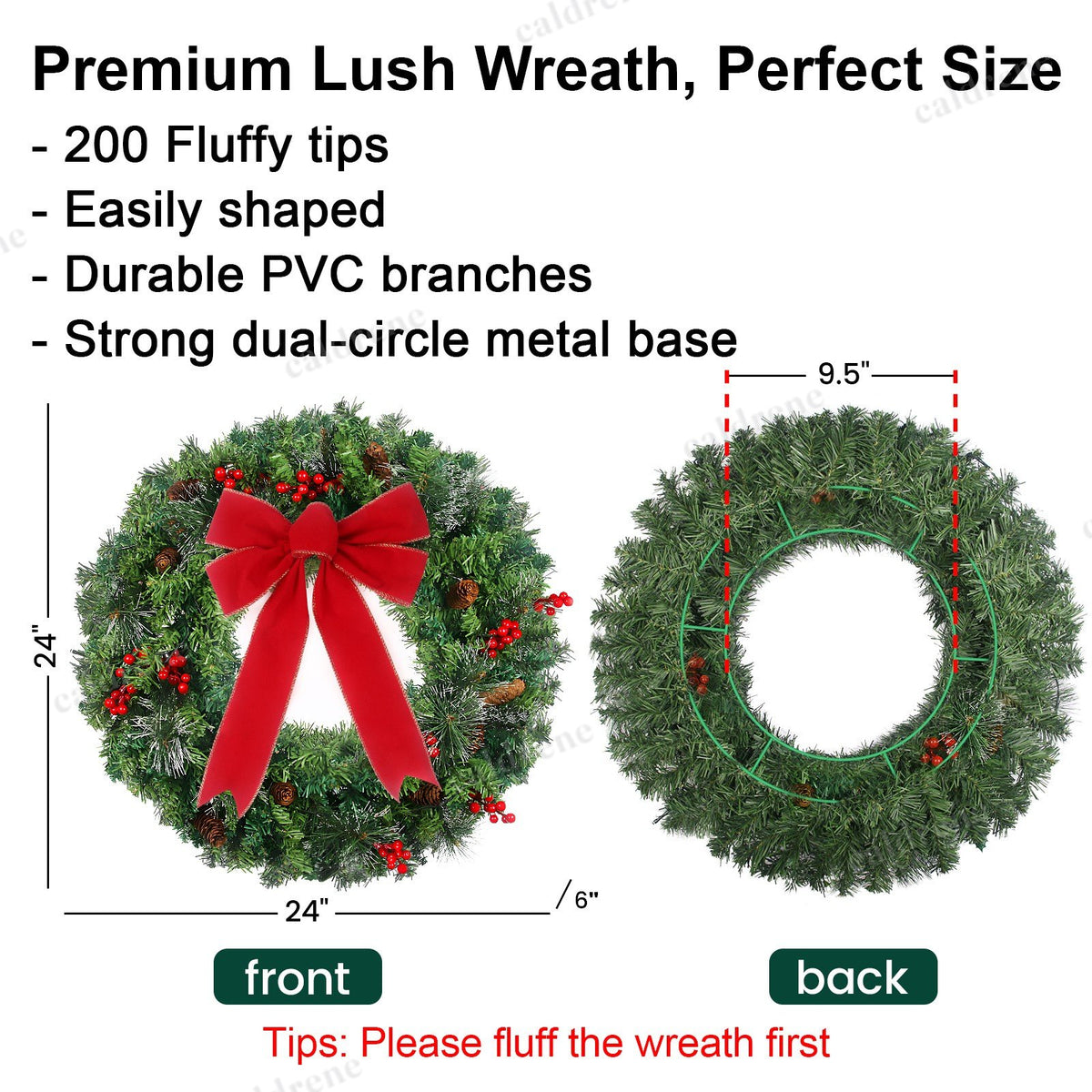 Pre-Lit Christmas Wreath 24 in, Battery Operated with Timer – view 3