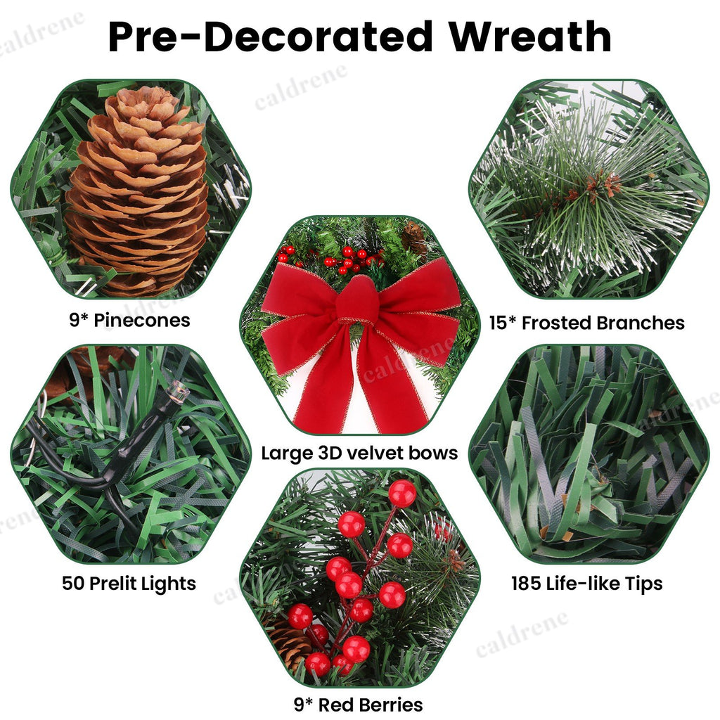 Pre-Lit Christmas Wreath 24 in, Battery Operated with Timer – view 4