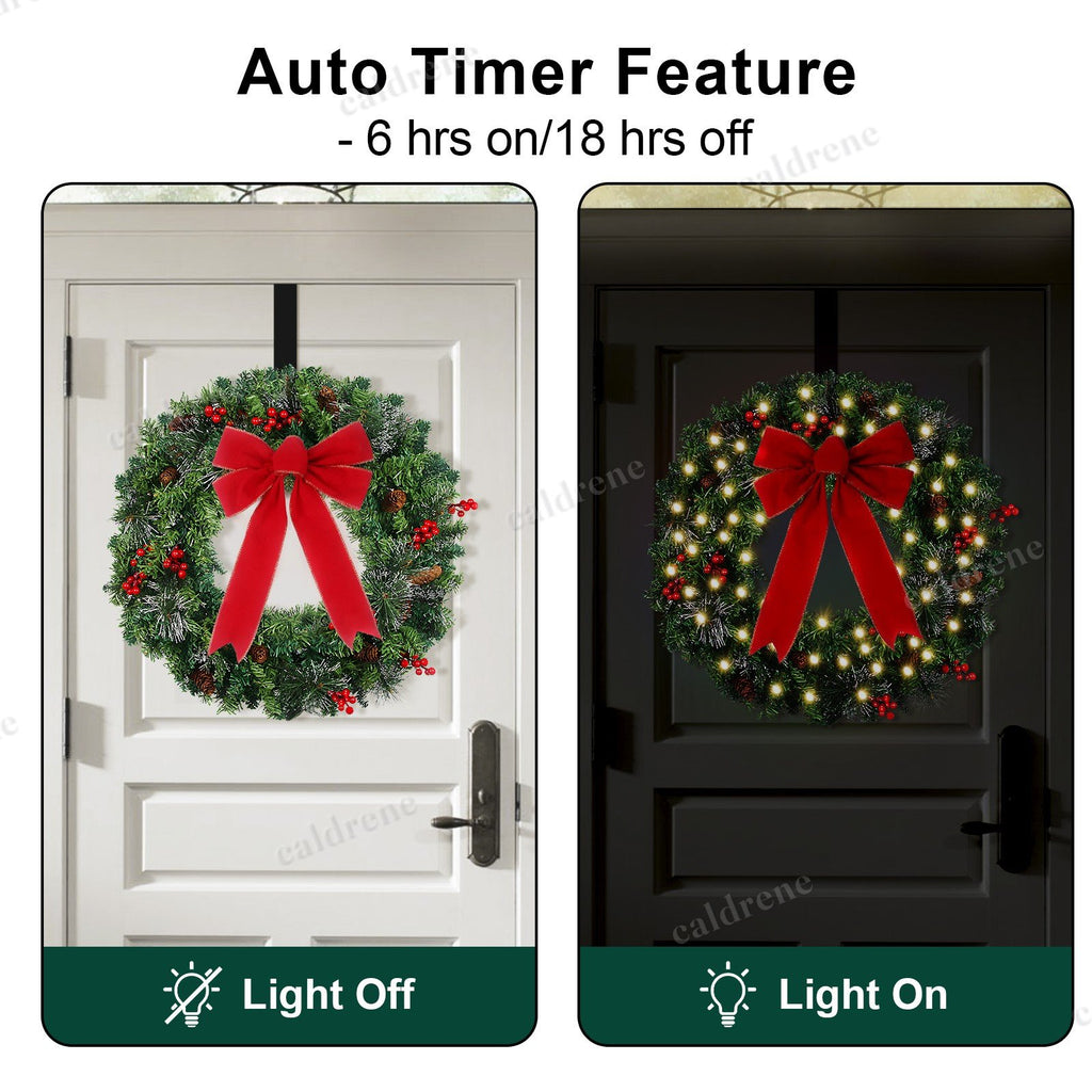 Pre-Lit Christmas Wreath 24 in, Battery Operated with Timer – view 5