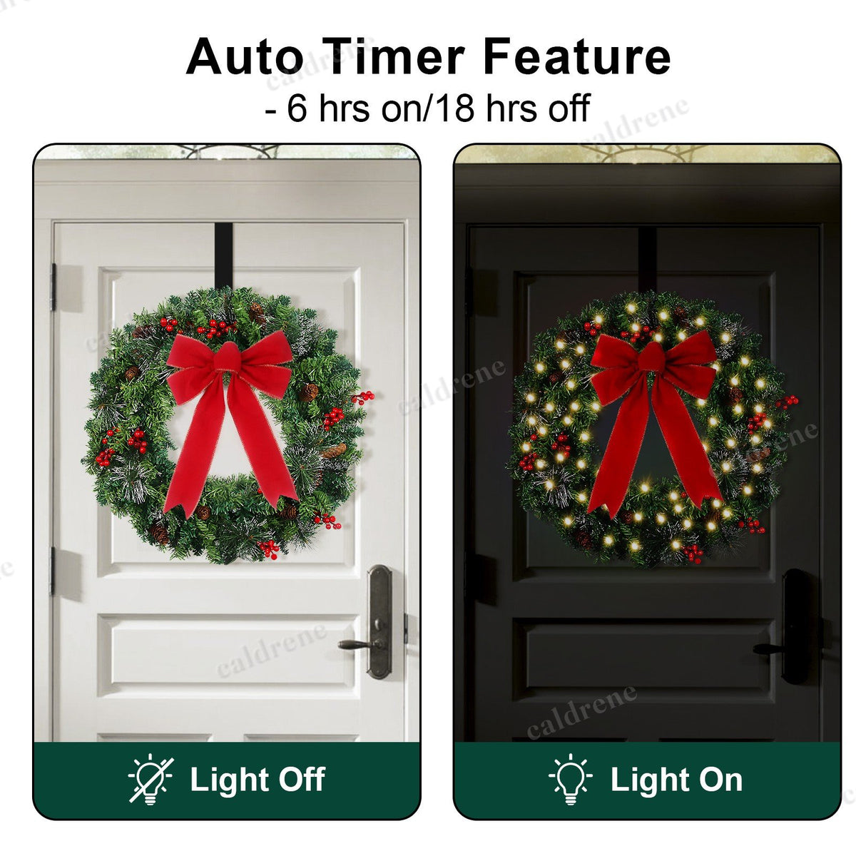 Pre-Lit Christmas Wreath 24 in, Battery Operated with Timer – view 5