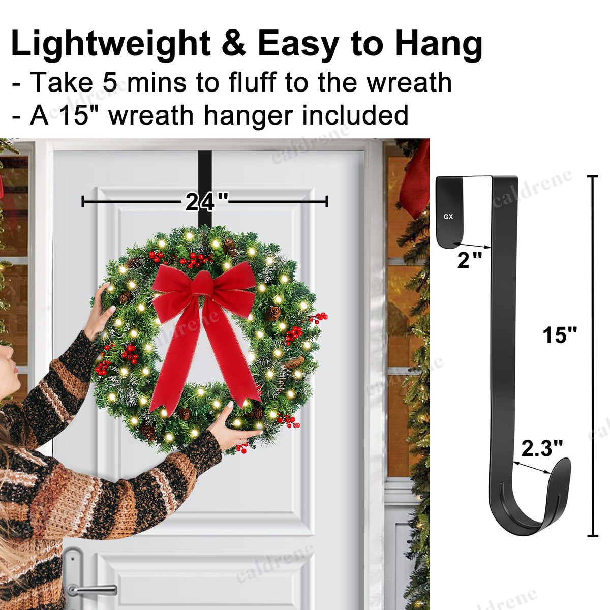 Pre-Lit Christmas Wreath 24 in, Battery Operated with Timer – view 7