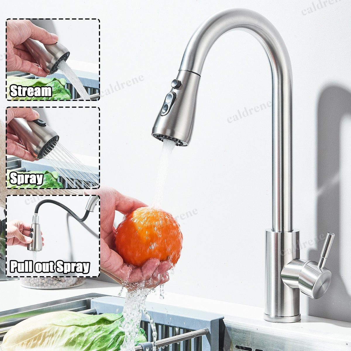 Pull Down Kitchen Faucet with Sprayer, Brushed Nickel – view 3