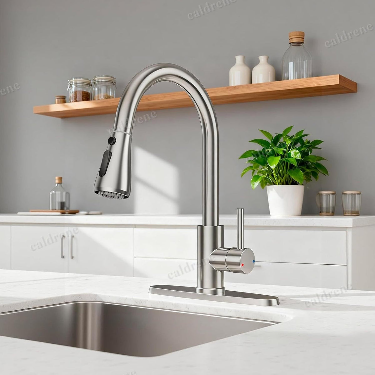 Pull-Down Sprayer Kitchen Faucet, Brushed Nickel Single Handle – view 2