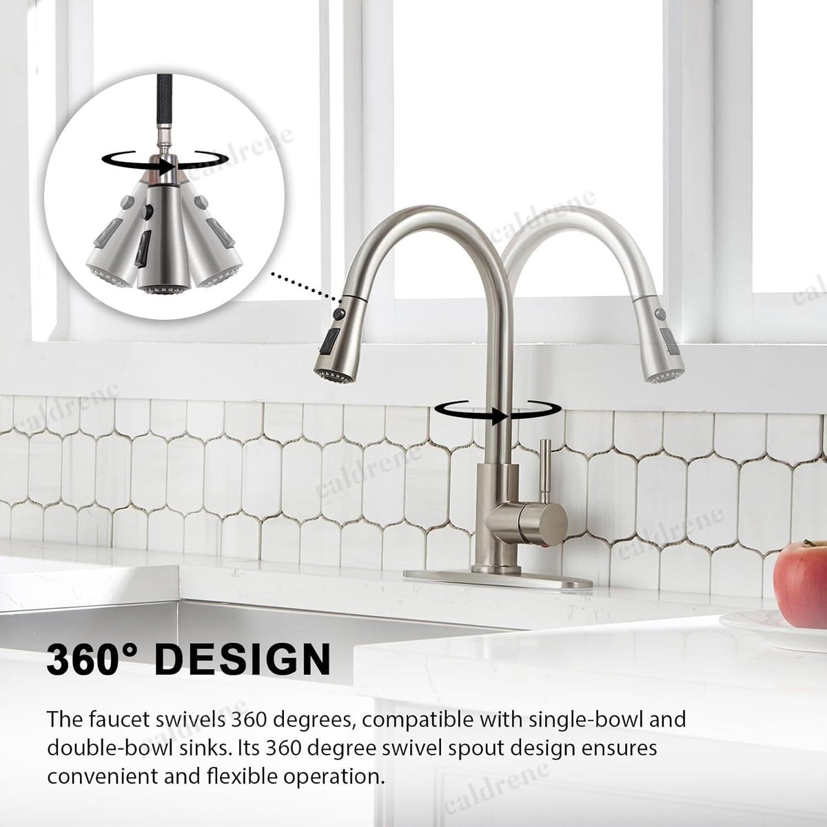Pull-Down Sprayer Kitchen Faucet, Brushed Nickel Single Handle – view 6