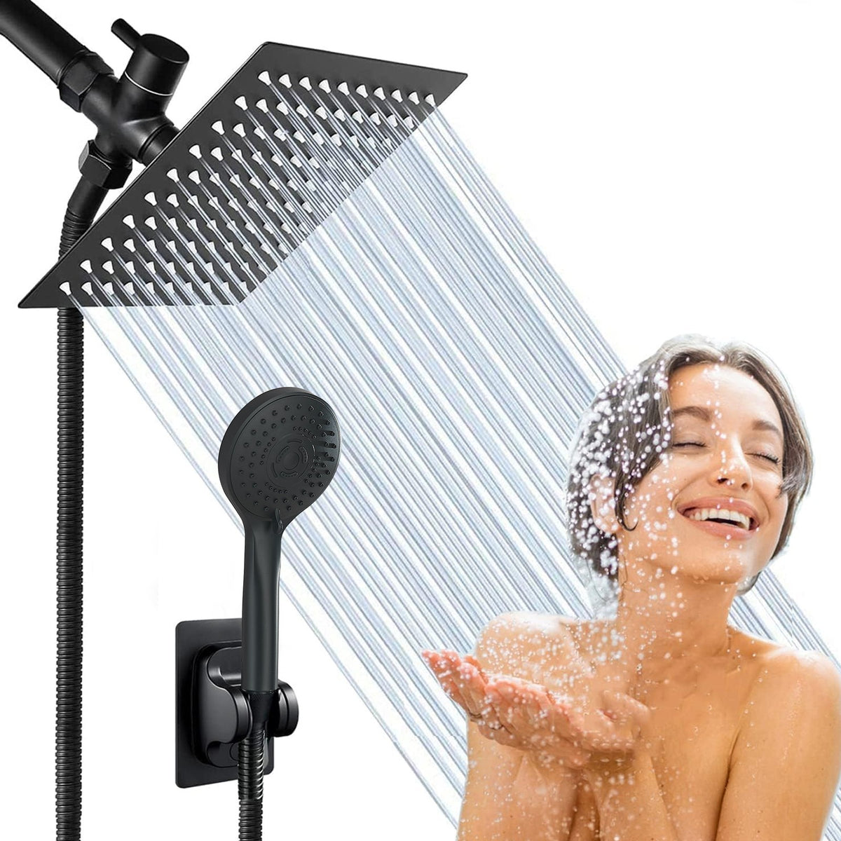 Rain Shower Head with Handheld Spray Combo, 8 Inch Black
