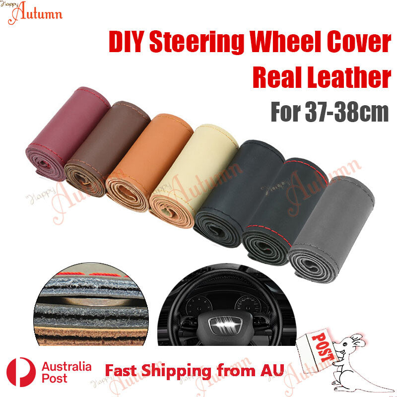 Real Cow Leather DIY Steering Wheel Cover for 37-38cm Wheels