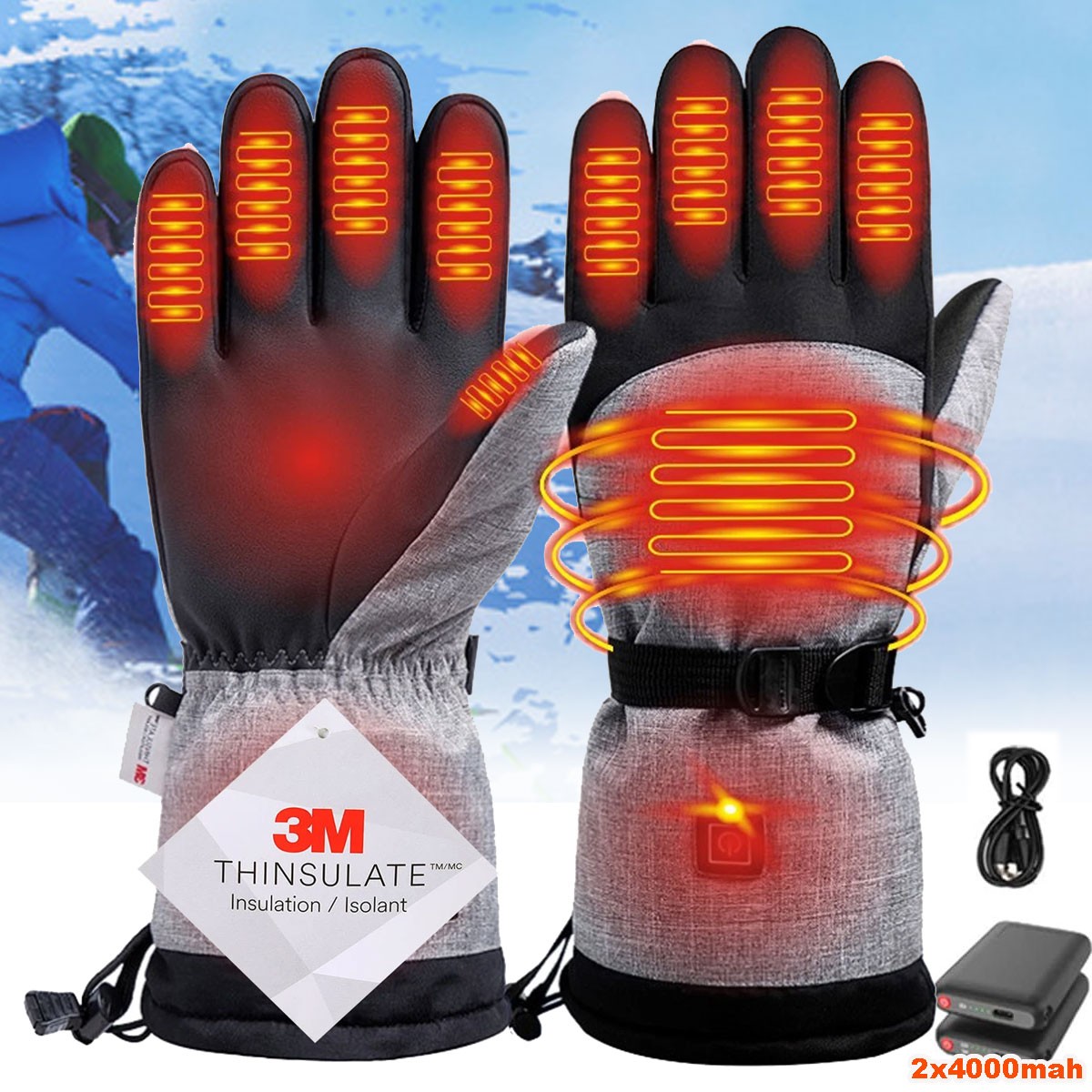 Rechargeable Electric Heated Gloves with 2 Batteries
