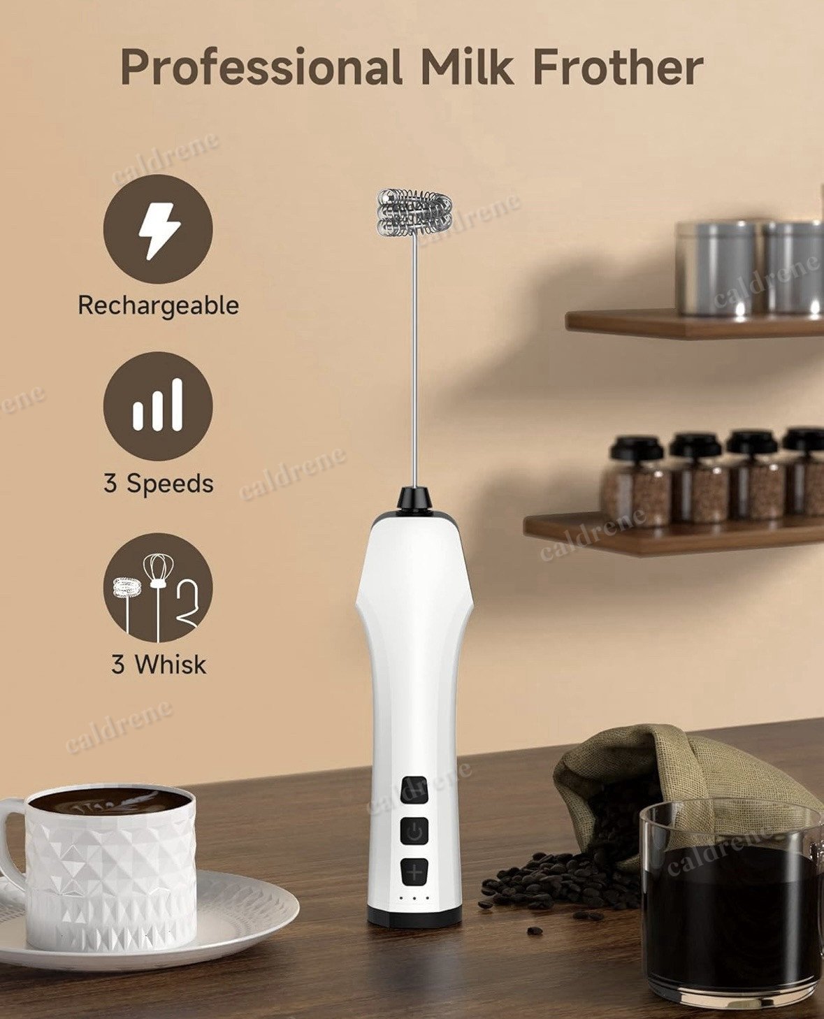 Rechargeable Electric Whisk and Milk Frother, 3 Heads – view 3