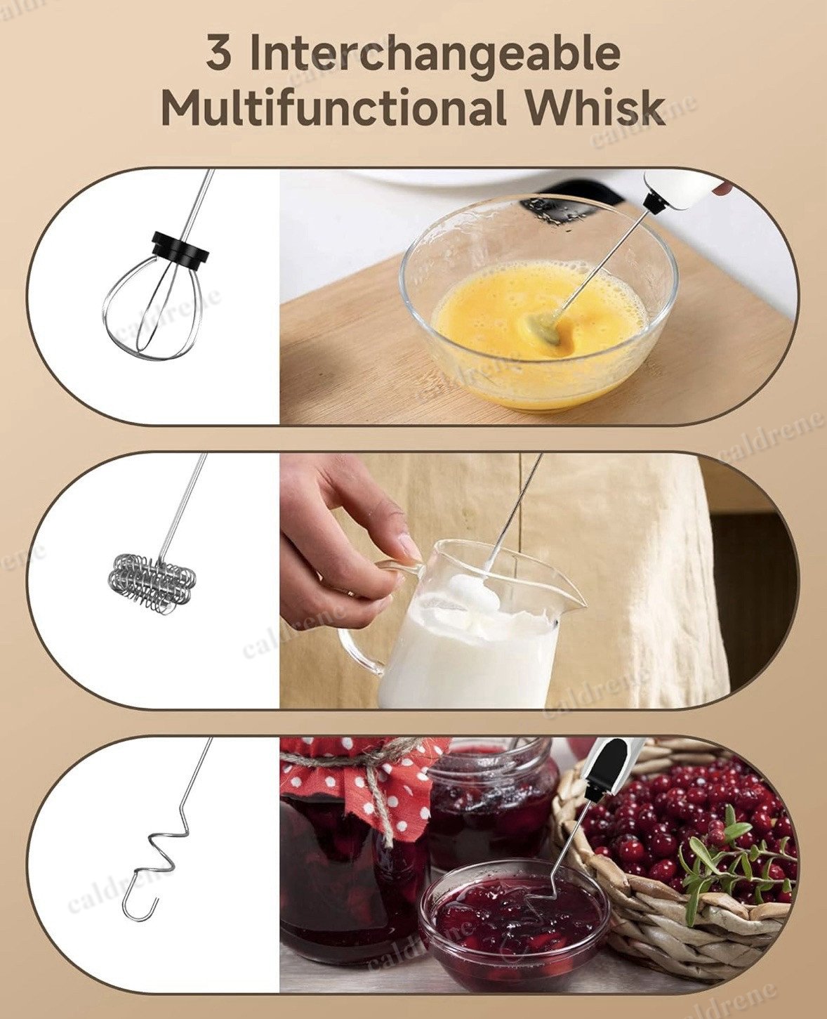 Rechargeable Electric Whisk and Milk Frother, 3 Heads – view 7