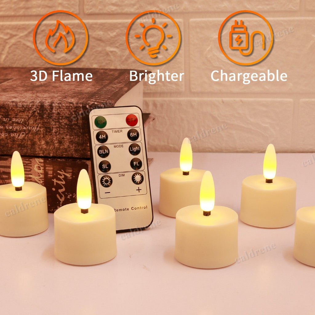 Rechargeable Flickering LED Tea Lights with Timer Remote, 6 Pack – view 10