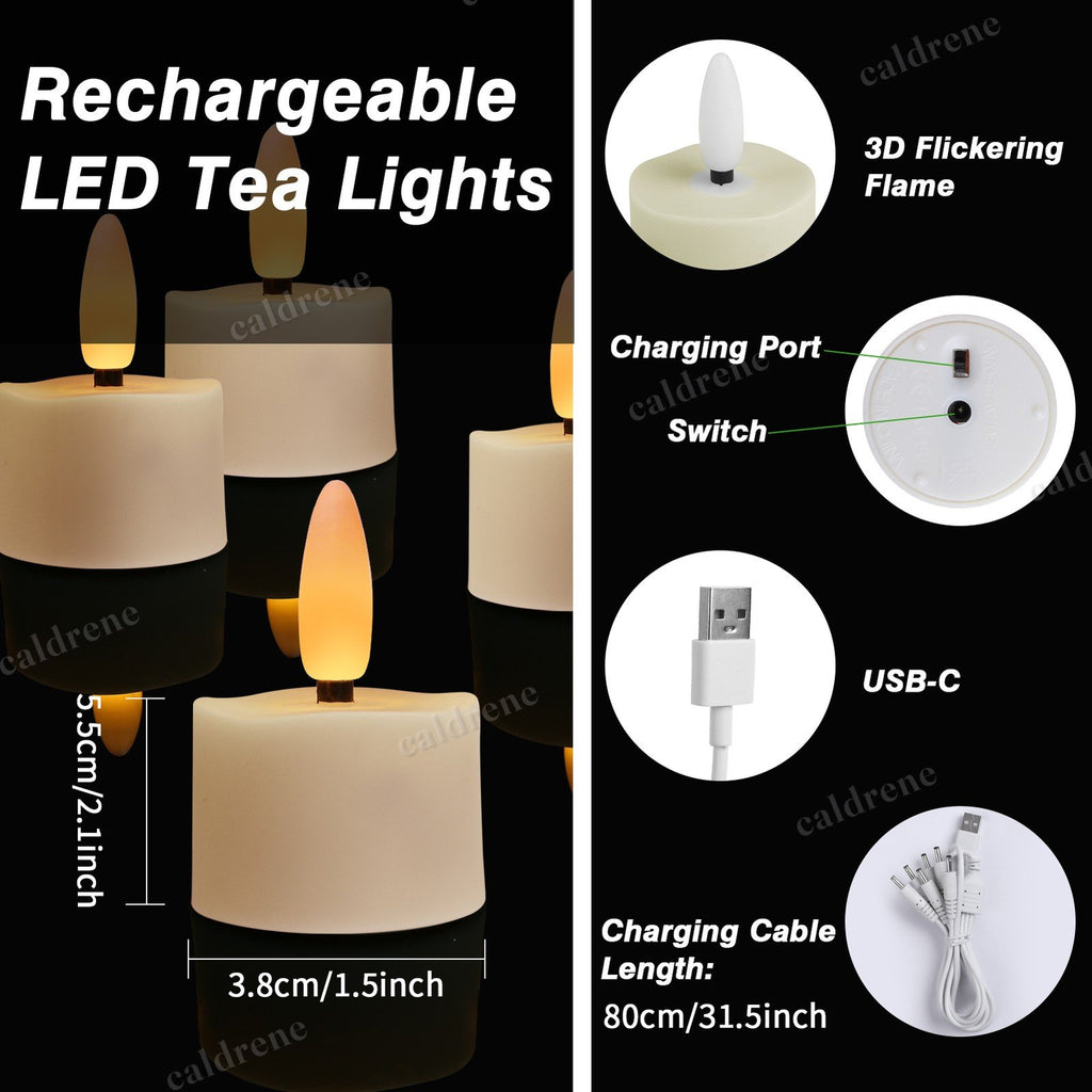 Rechargeable Flickering LED Tea Lights with Timer Remote, 6 Pack – view 2